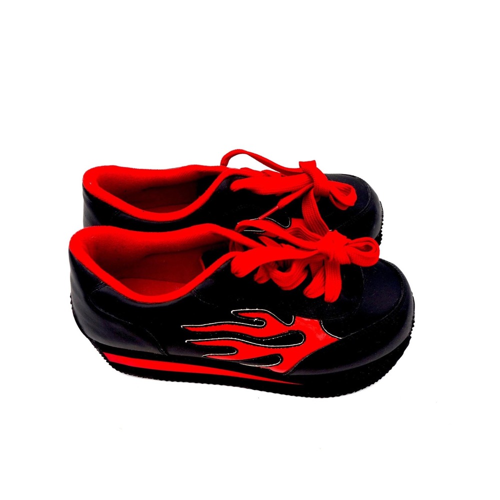 Vtg 90s Volatile Flame Arson Leather Platform Sneakers Sz 11 Shoes Black Red - Picture 3 of 10